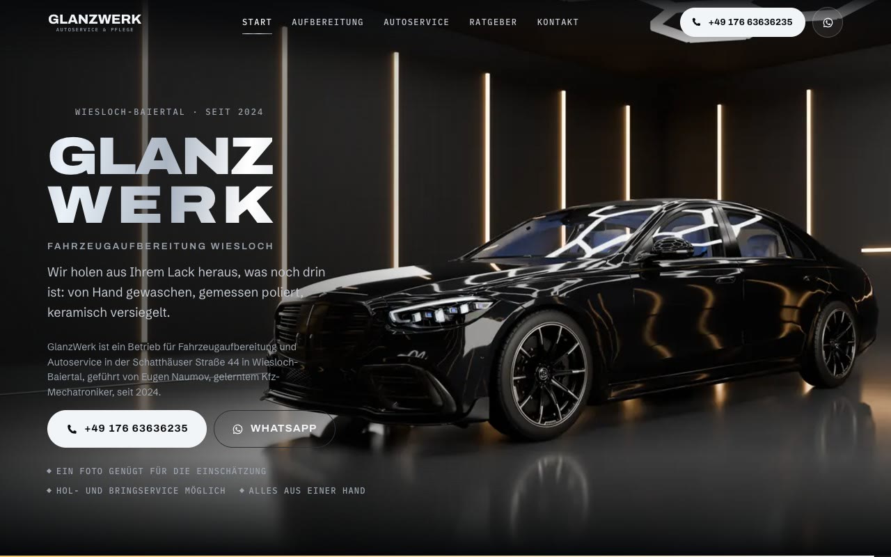 Website von GlanzWerk Wiesloch