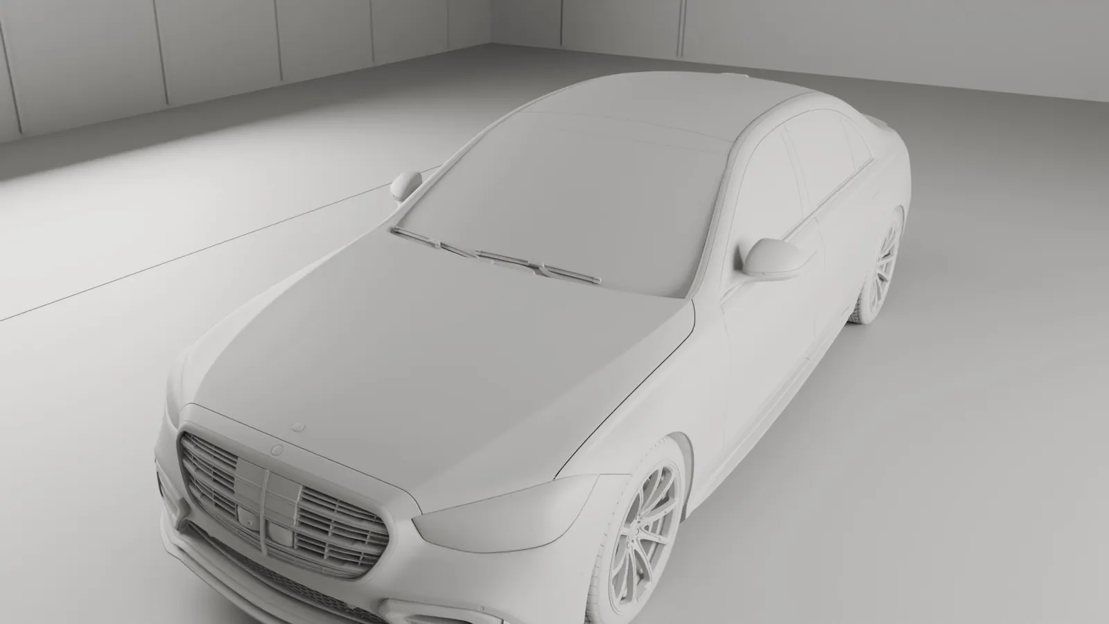 Dieselbe Ansicht als graues Tonmodell ohne Material